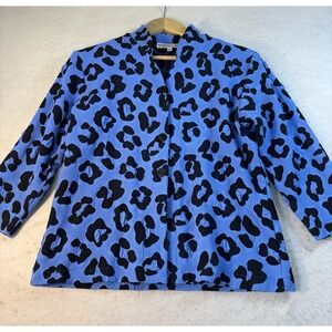 Andria Lieu Jacket Woman's‎ Large Petite Blue Leopard 3/4 SL City Chic Classic